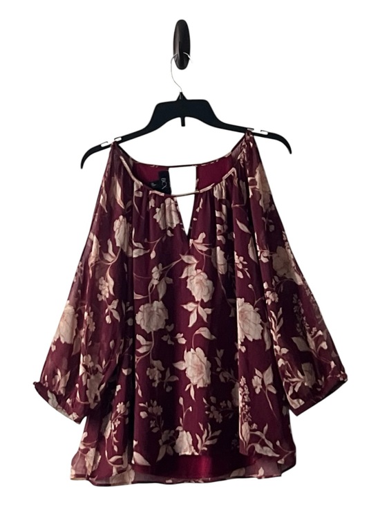 BCX Tops - BCX‎ Burgundy Floral Cold-Shoulder Blouse with Cream Flowers, Size L